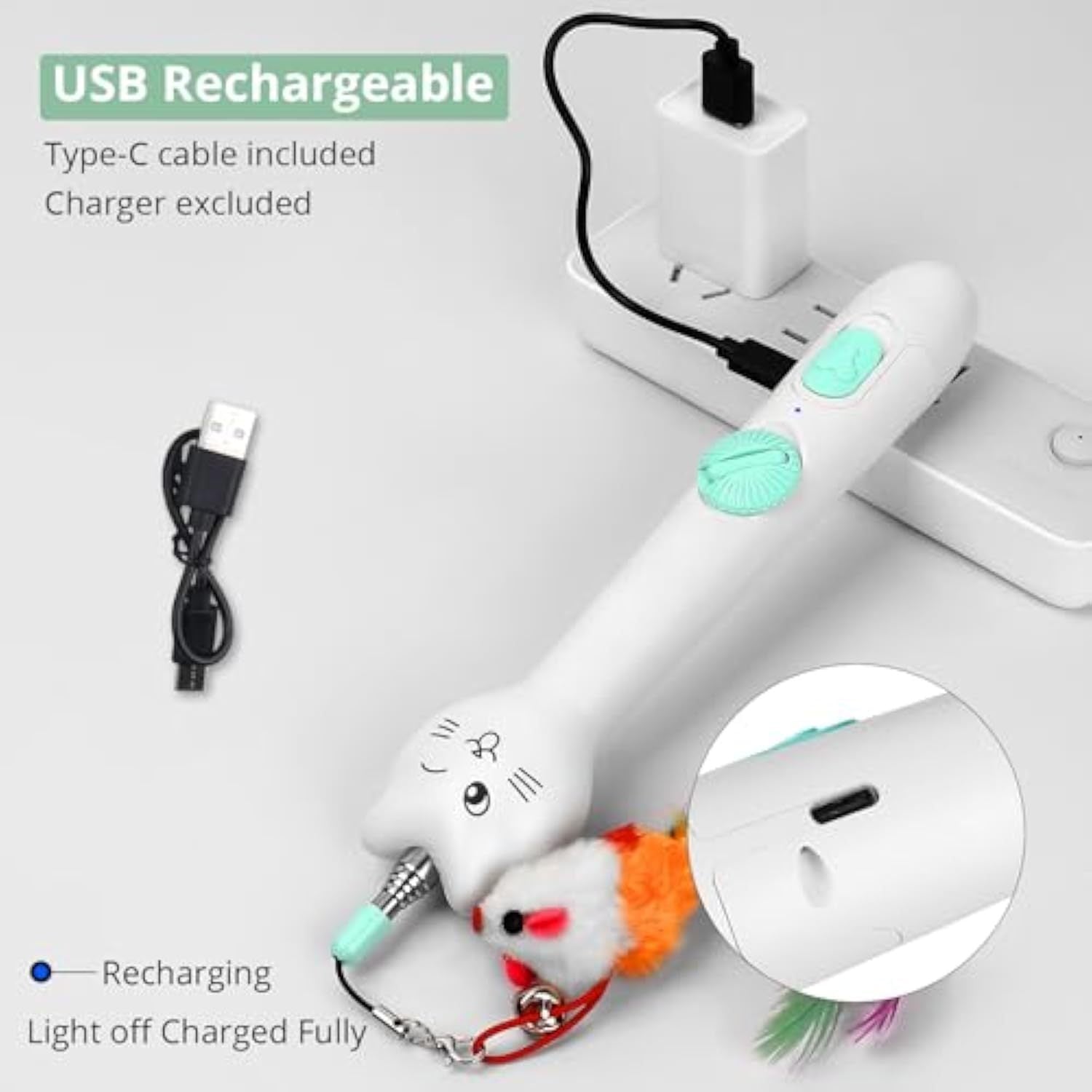 Interactive Cat Toy - Rechargeable Laser Wand with Feather Fun