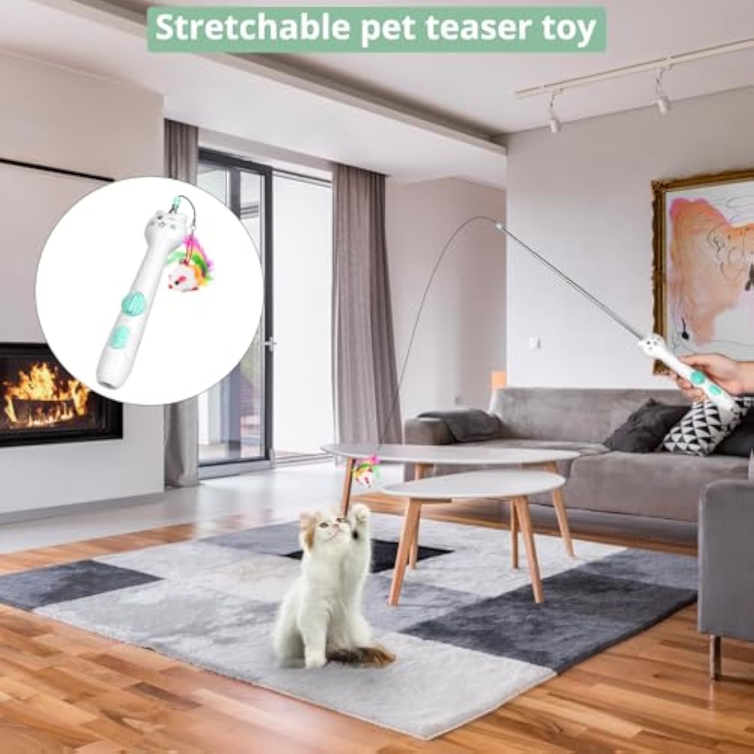 Interactive Cat Toy - Rechargeable Laser Wand with Feather Fun