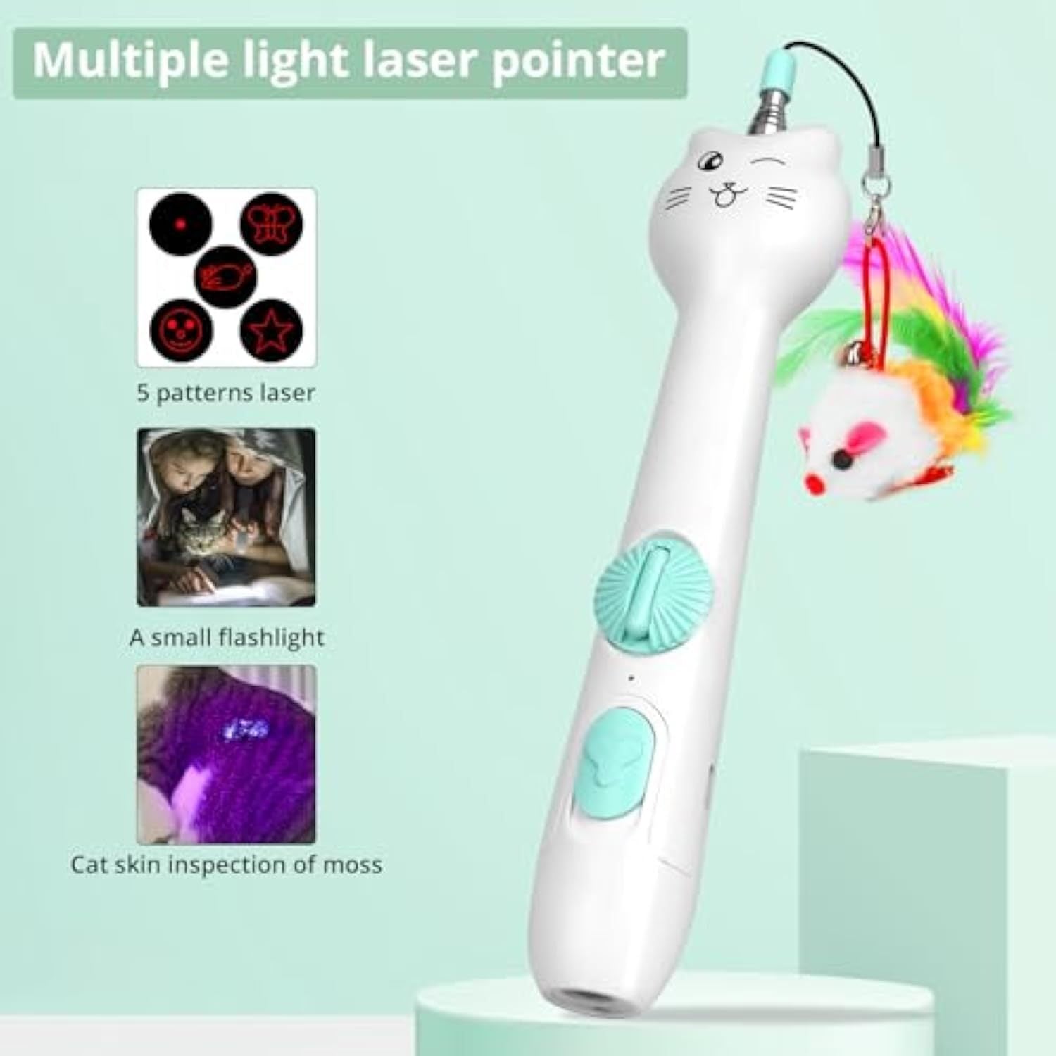 Interactive Cat Toy - Rechargeable Laser Wand with Feather Fun